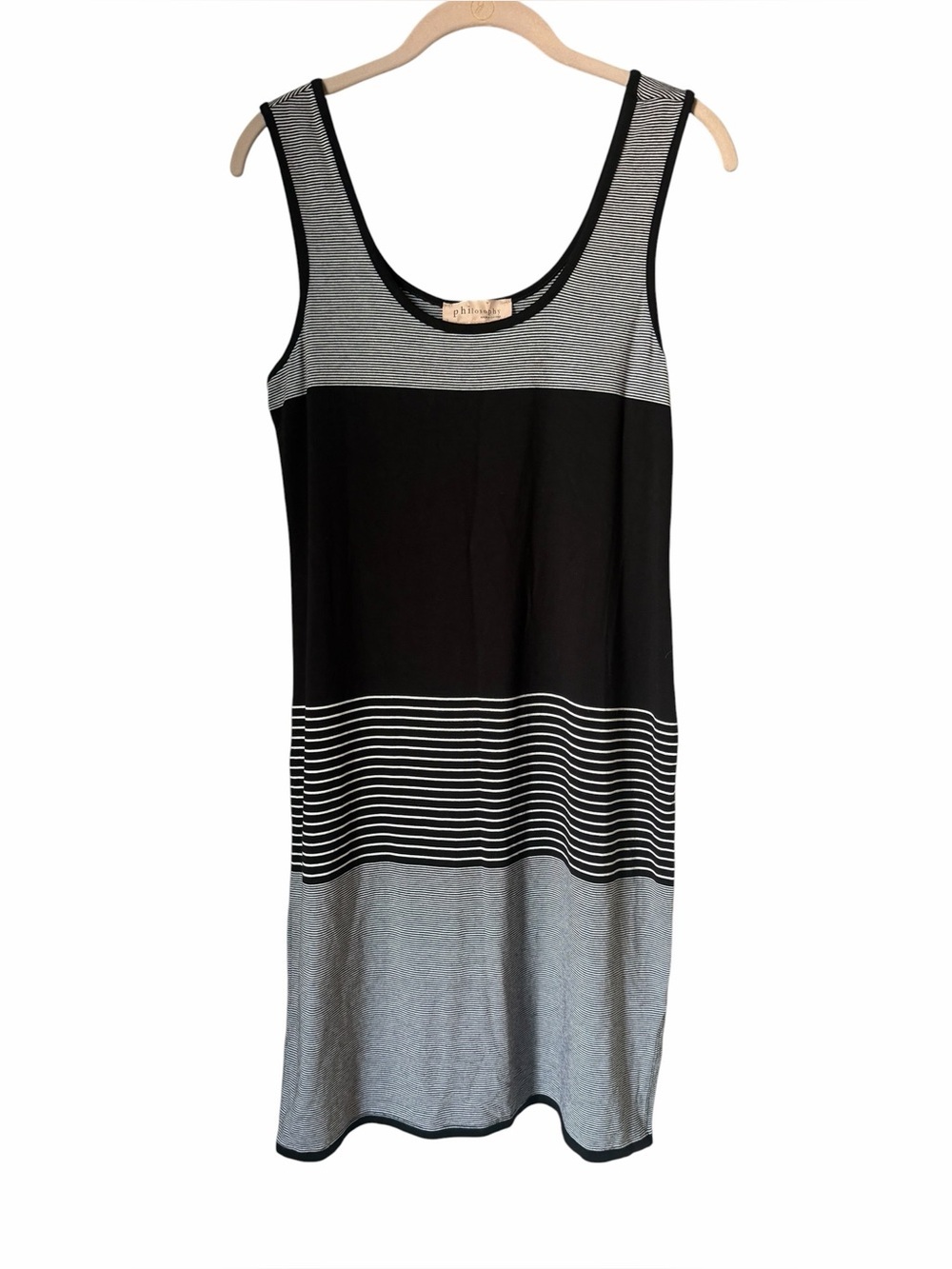 Philosophy Black & Gray Striped Sleeveless Dress Casual Stretchy Swim Cover Up